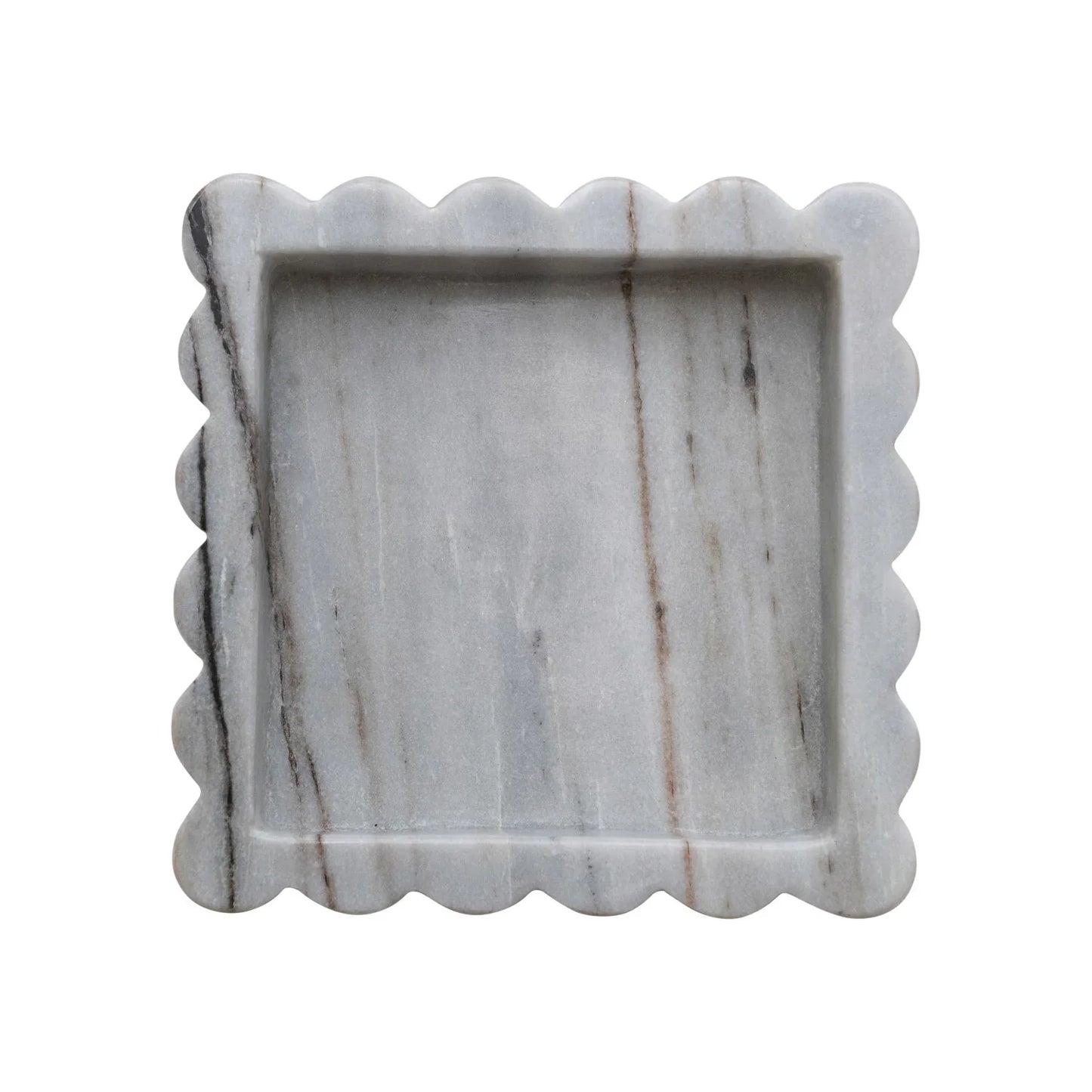 8" Square Marble Scalloped Tray - Grey Melange