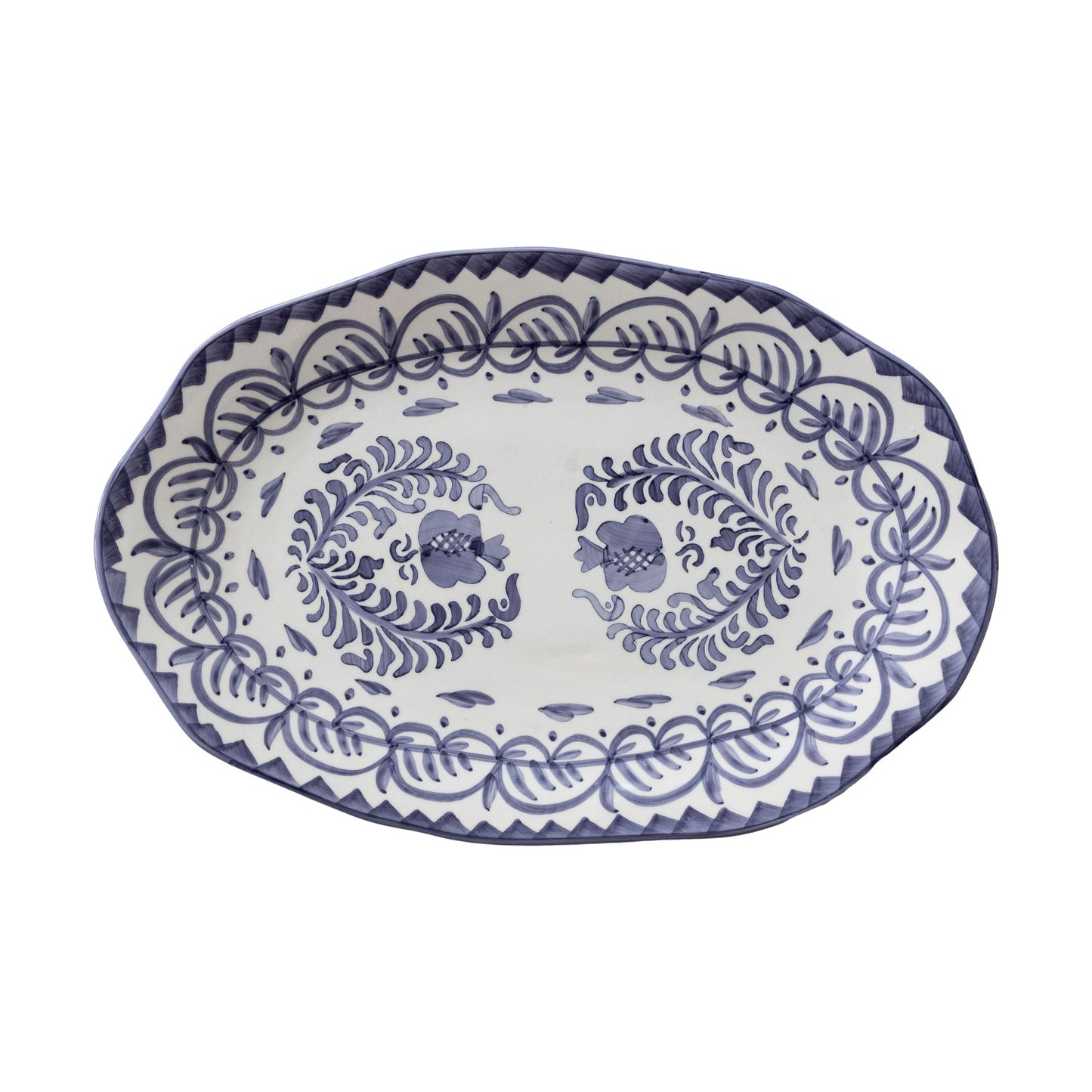 Hand-Painted Stoneware Organic Shaped Platter with Botanical Design