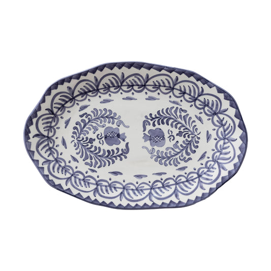 Hand-Painted Stoneware Organic Shaped Platter with Botanical Design