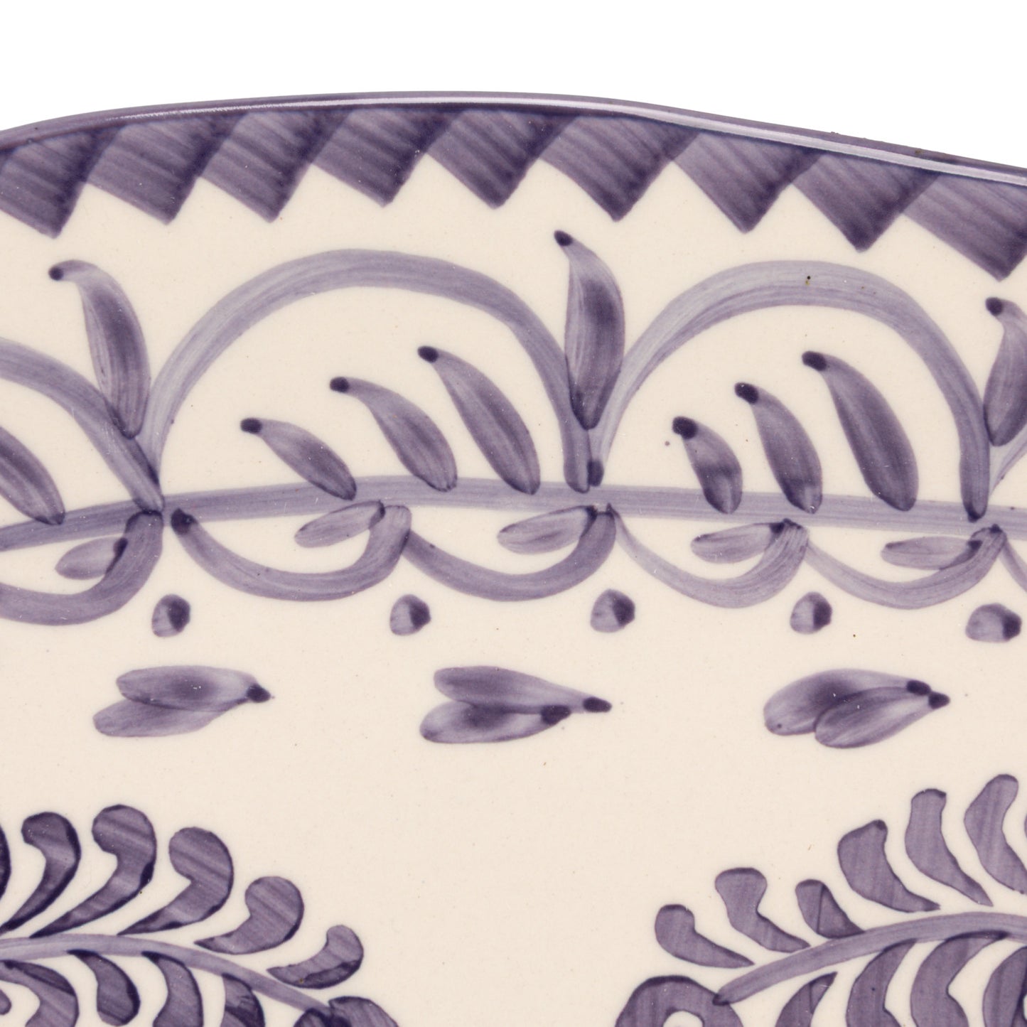 Hand-Painted Stoneware Organic Shaped Platter with Botanical Design