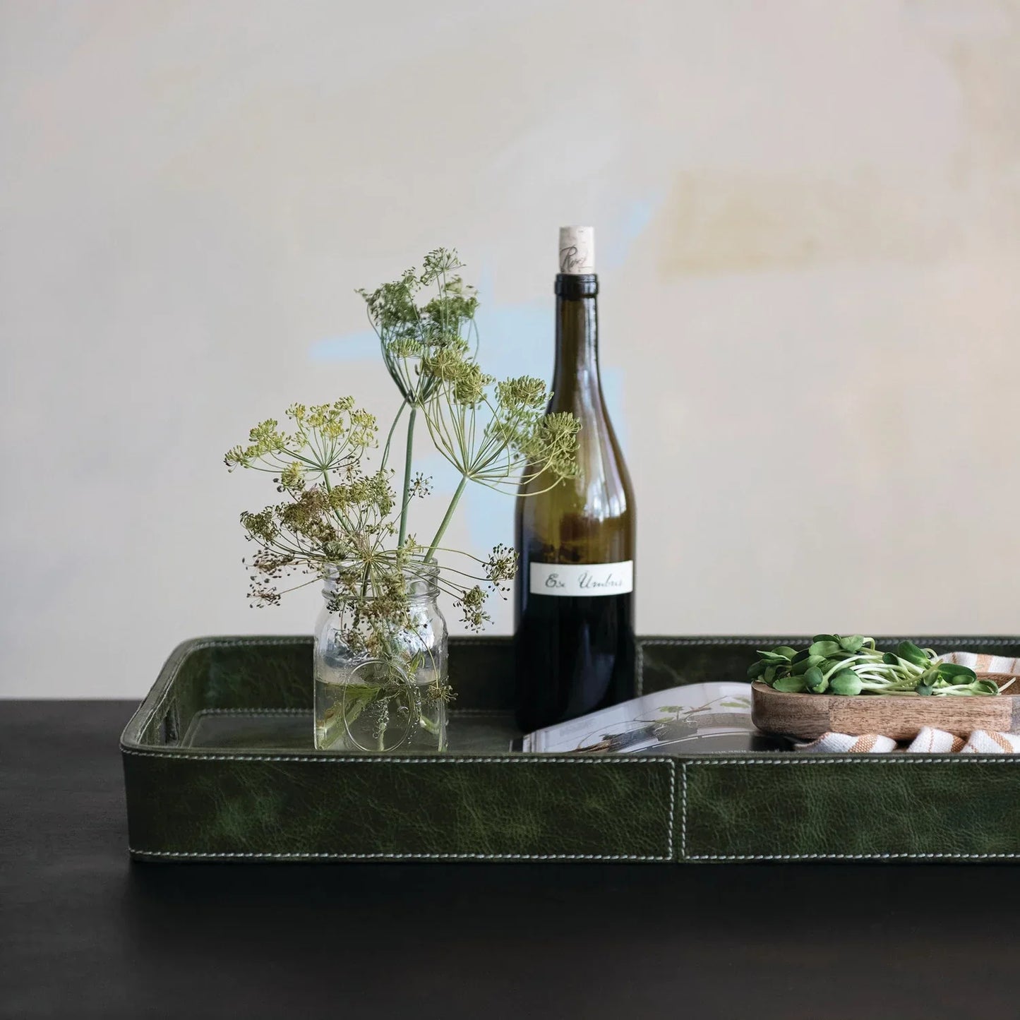 Decorative Leather Tray with Handles