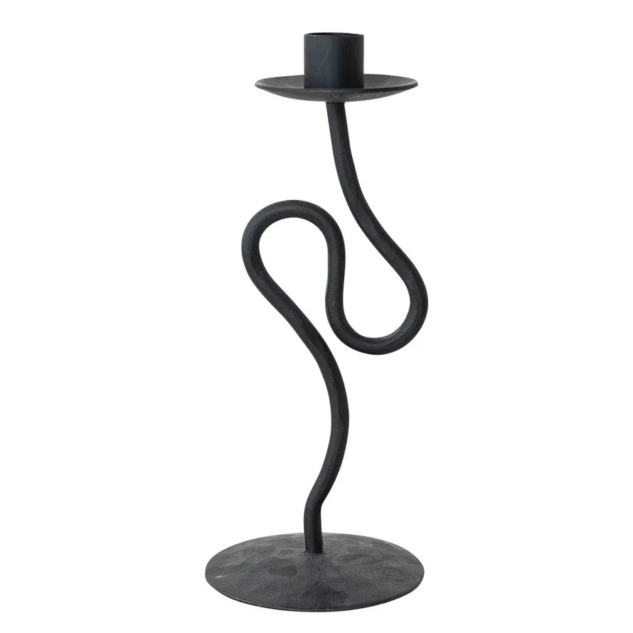 Hand-Forged Iron Abstract Shaped Taper Holder, Black