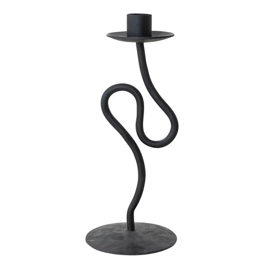 Hand-Forged Iron Abstract Shaped Taper Holder, Black