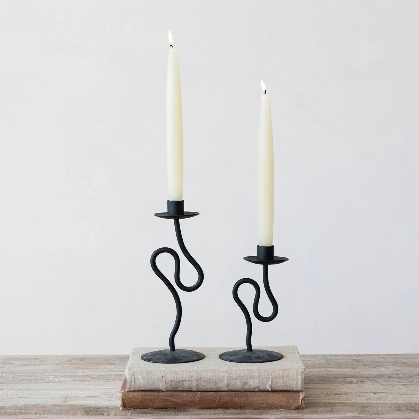 Hand-Forged Iron Abstract Shaped Taper Holder, Black
