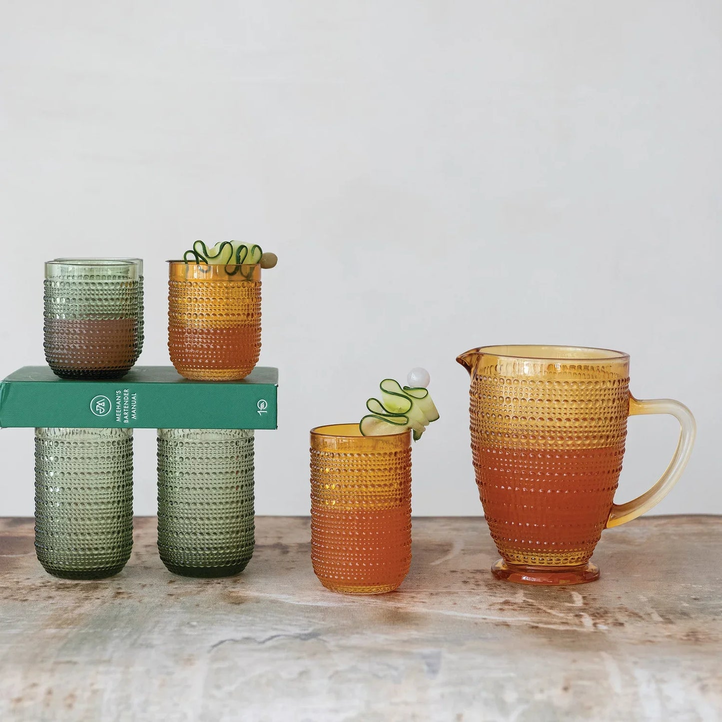 6 oz. Green Drinking Glass with Raised Dots by Creative Co-op