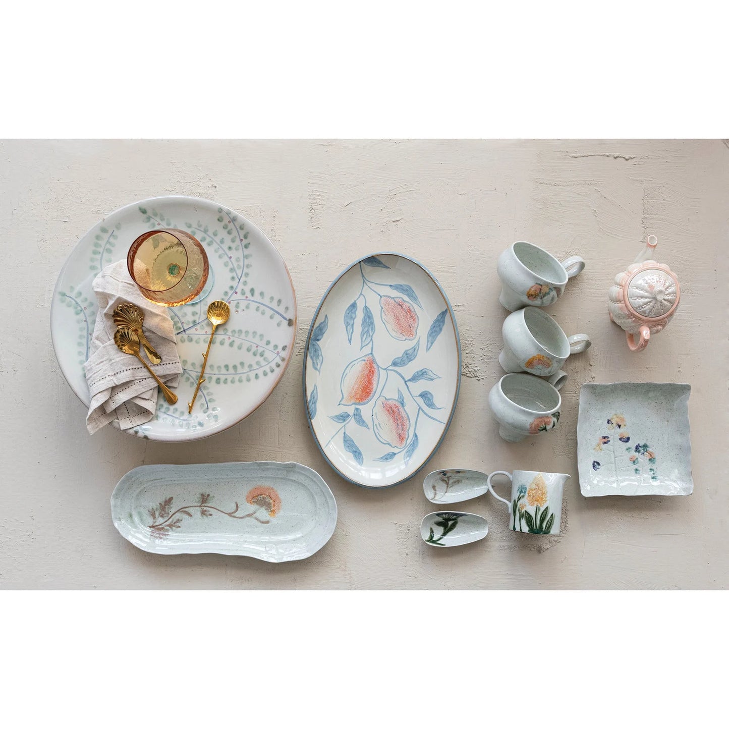 10 oz. Hand-Painted Stoneware Creamer with Flowers