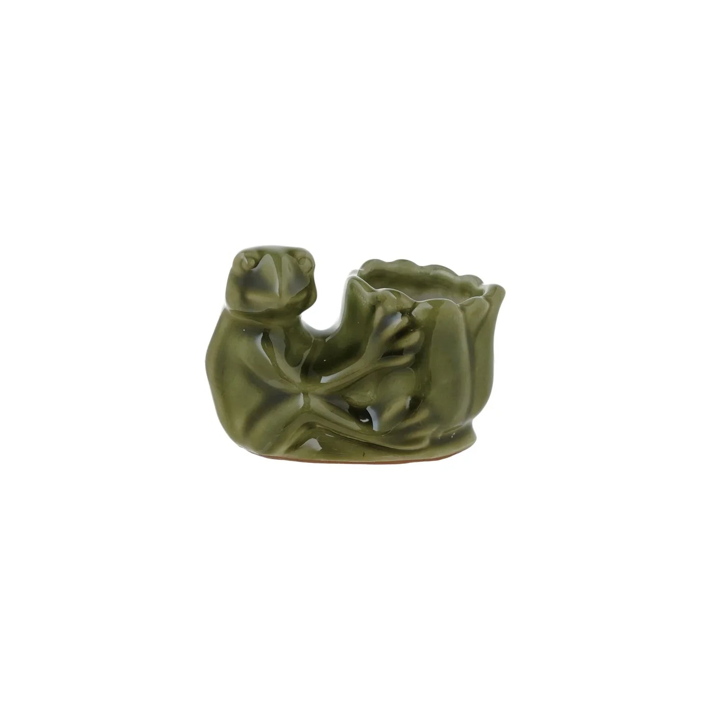 Stoneware Frog Holding Flower Vase - Reactive Glaze Green