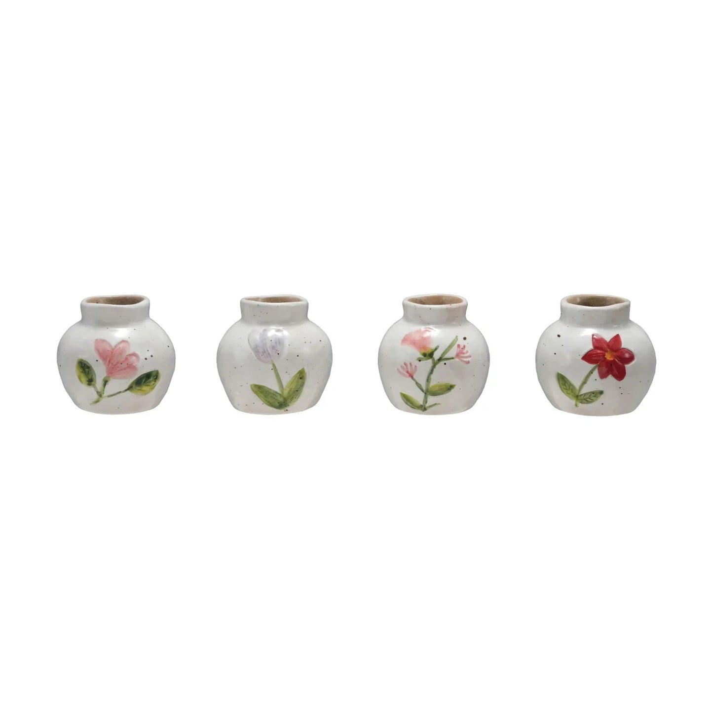 Mini Hand-Painted Stoneware Vase with Flower - 4 Styles
