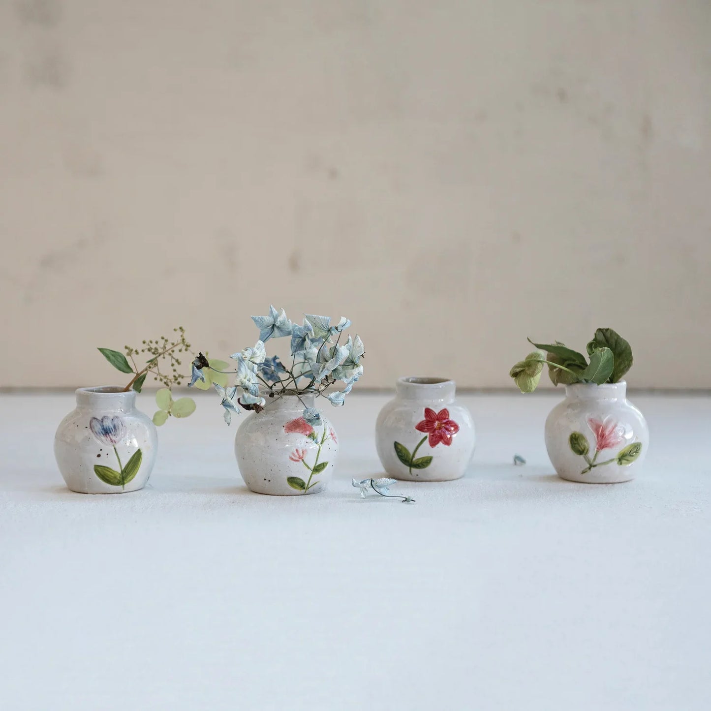 Mini Hand-Painted Stoneware Vase with Flower - 4 Styles