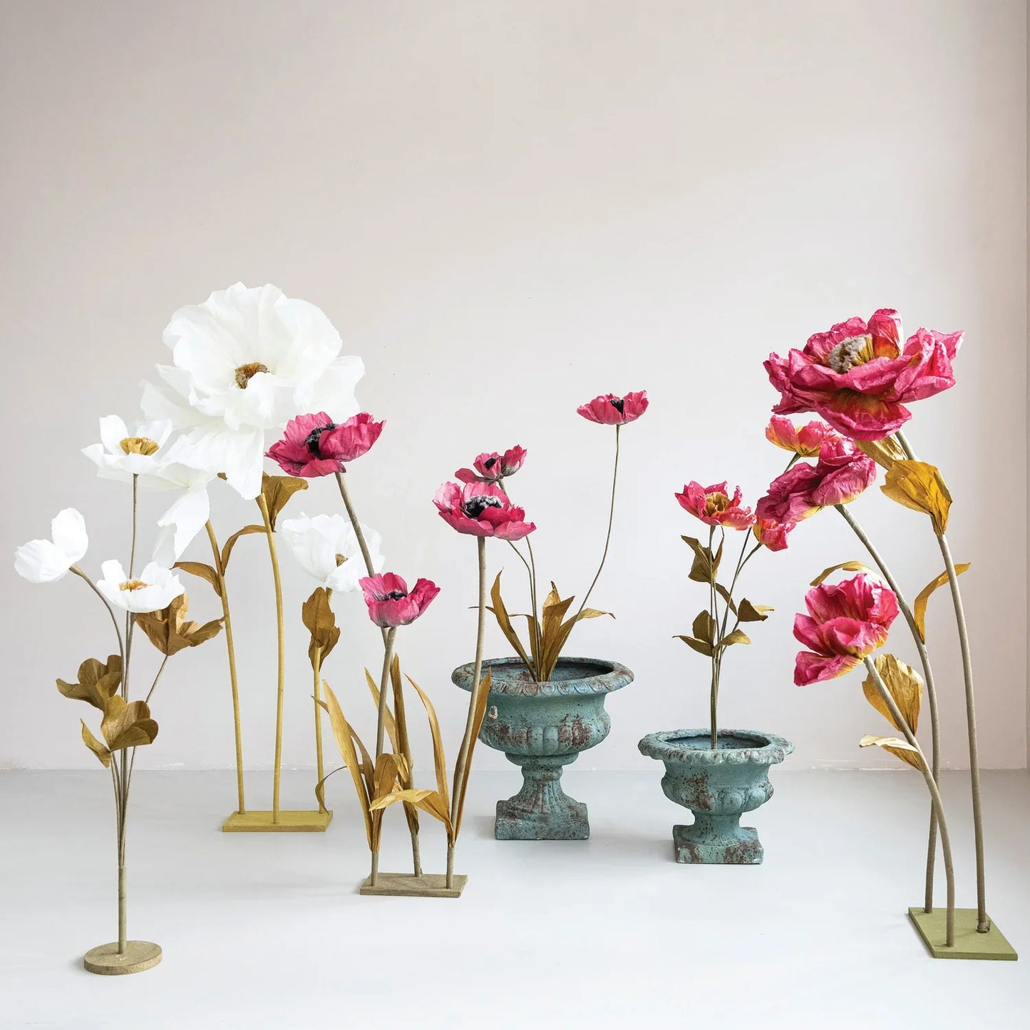 Paper Flowers with Stand - Green & Burgundy