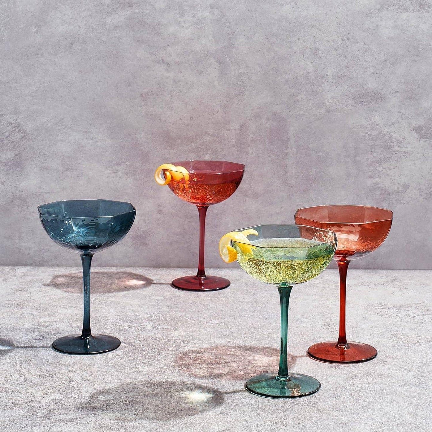 Cocktail, Martini & Champagne Luxury Angled Coupe Glasses 6 oz, Muted Colored - Marcel’s Culinary Experience
