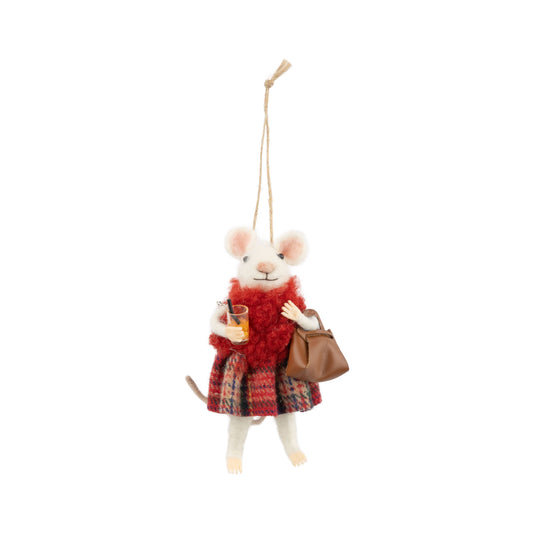 Felt Mouse Ornament with Drink & Plaid Skirt