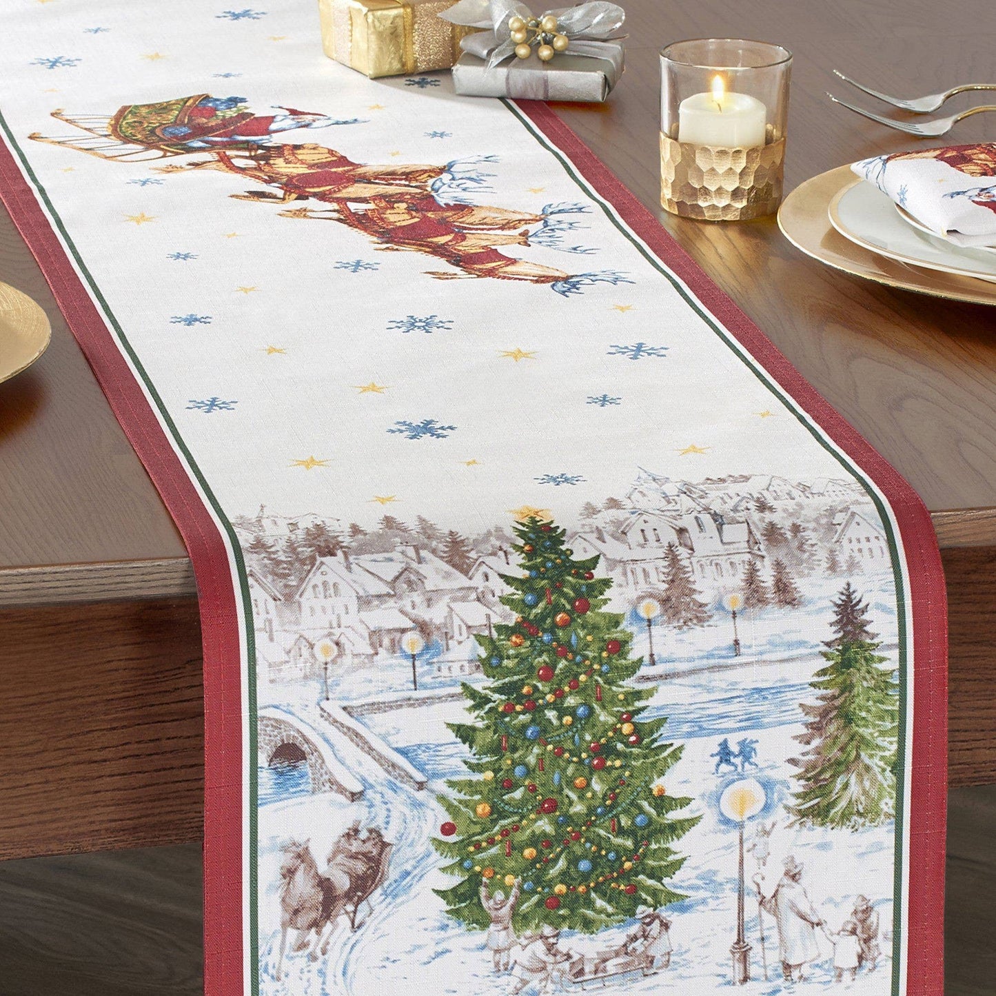 Santa’s Snowy Sleighride Christmas Table Runner - 13x70 - Marcel’s Culinary Experience