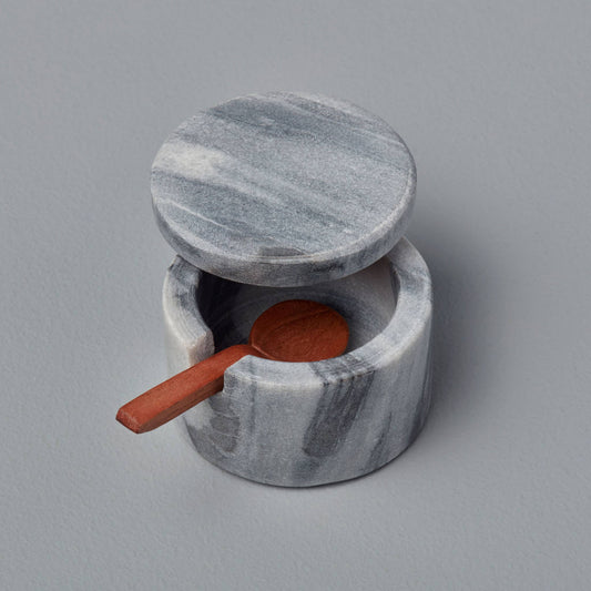 Gray Marble Lidded Cellar with Wood Spoon