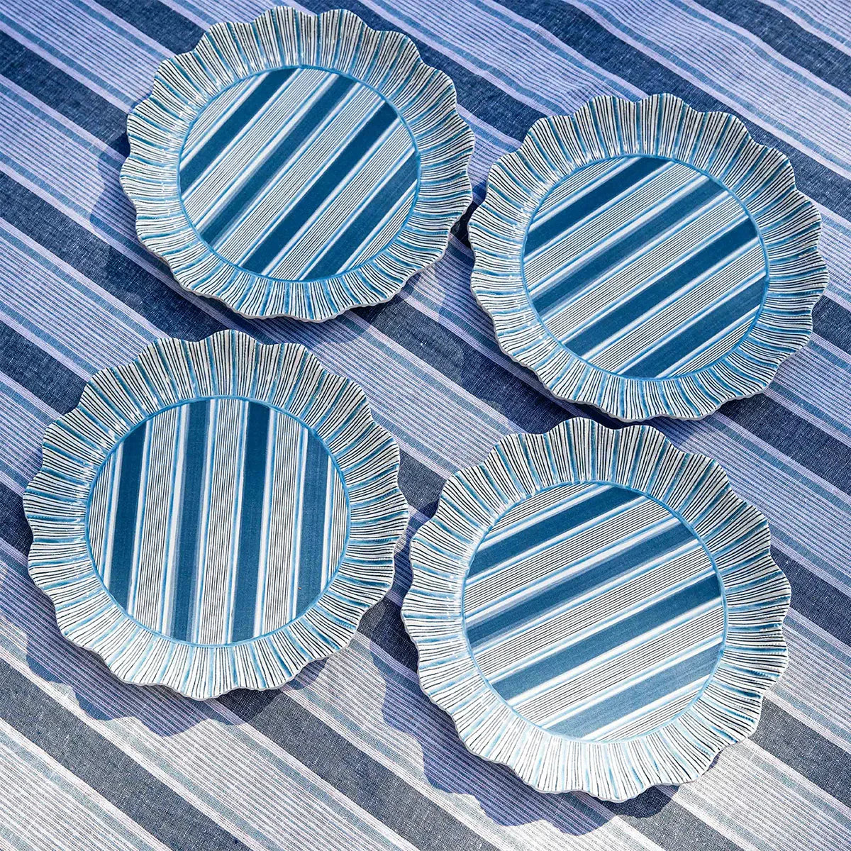 Juliska Cabana Stripe Melamine Dinner Plate Set/4 - Ocean