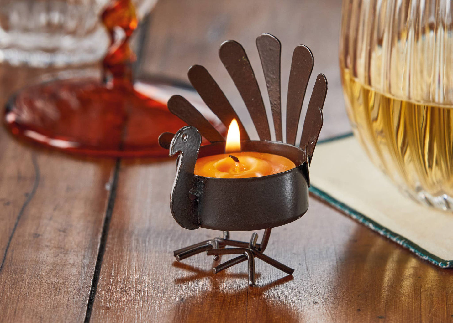 Standing Turkey Tealight Antique Bronze Iron Fall