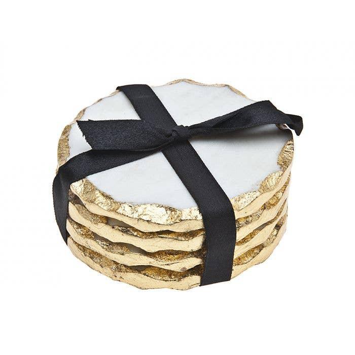 Round Marble Coasters Set of 4 with Gold Edge - Premium Marble