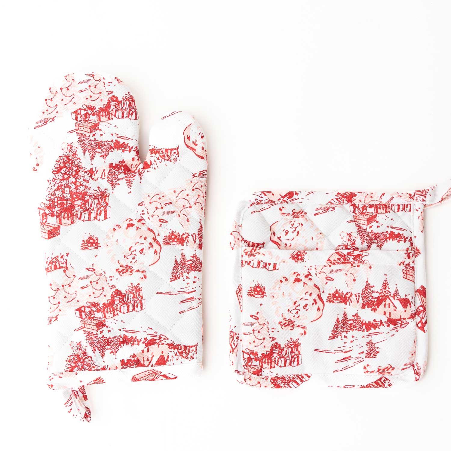 Santa Toile Oven Mitt Set - Marcel’s Culinary Experience