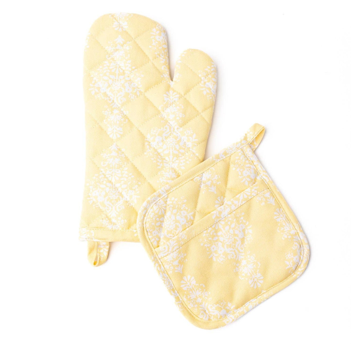 Golden Damask Oven Mitt Set