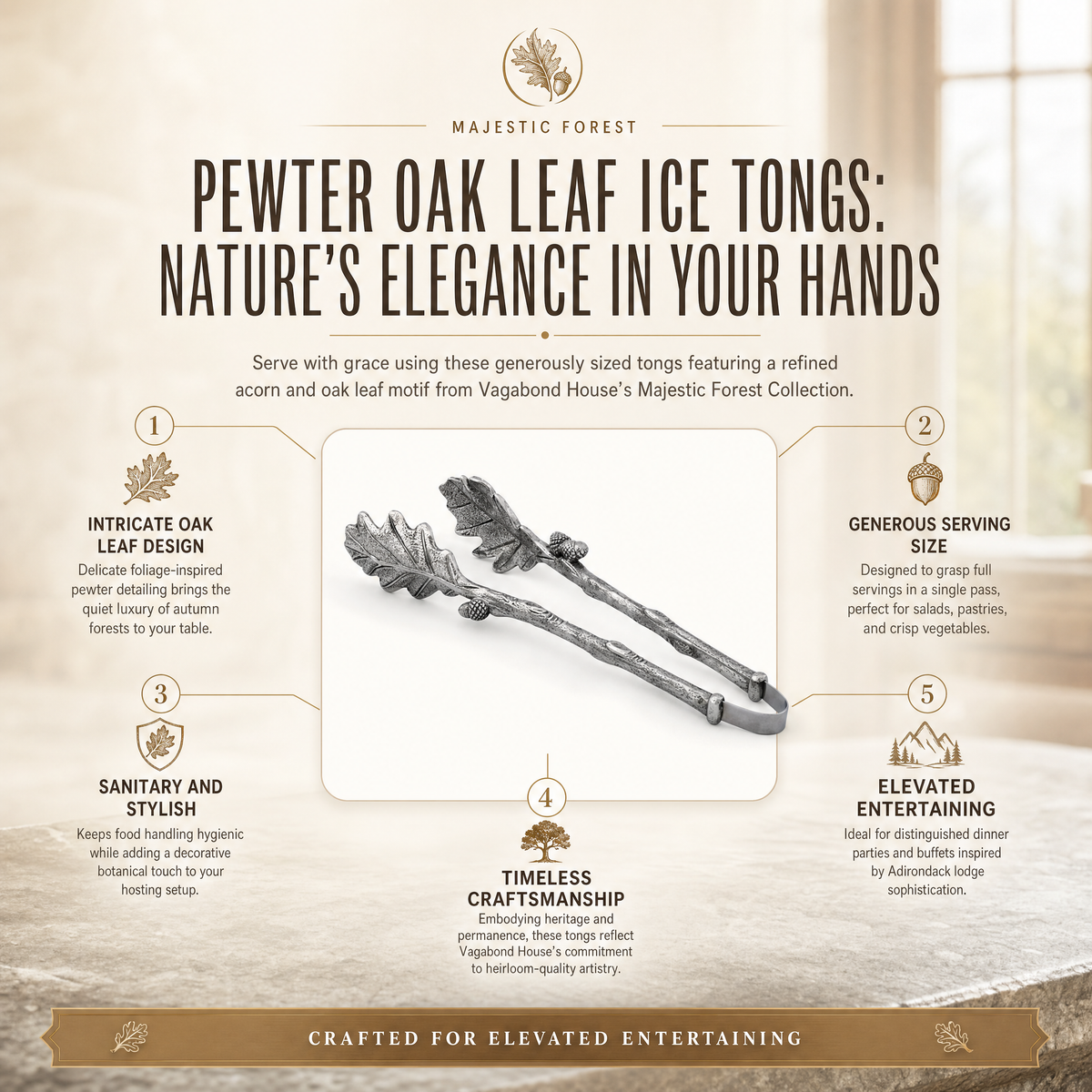 Pewter Oak Leaf Ice & Serving Tongs
