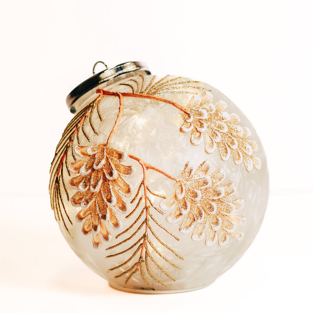 Pinecone Branch Glass Ornament LED