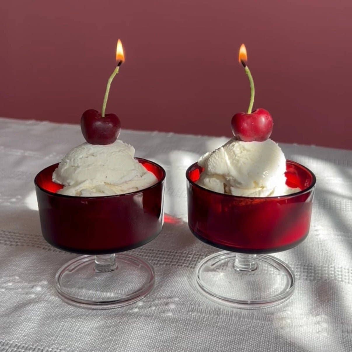 Dark Red Cherry Beeswax Birthday Candles