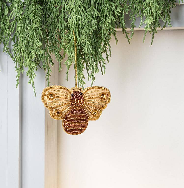 Gold Beaded Bee Christmas Ornament
