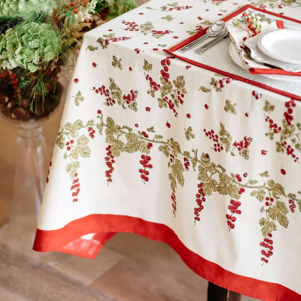 Couleur Nature Gooseberry Red & Green French Tablecloths 71" x 106" - Marcel’s Culinary Experience