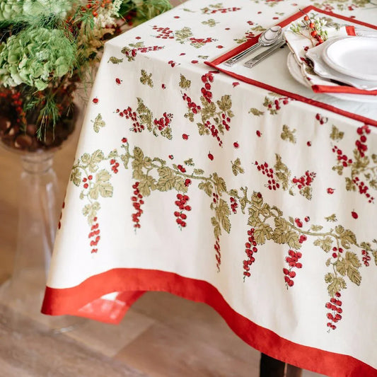 Couleur Nature Gooseberry Red & Green French Tablecloths71" x142" - Marcel’s Culinary Experience