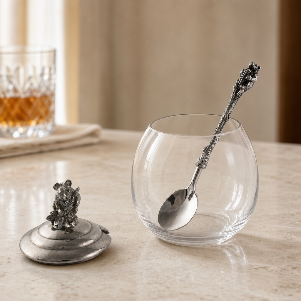 Glass & Pewter Little Bear Honey Pot | 5 Inch