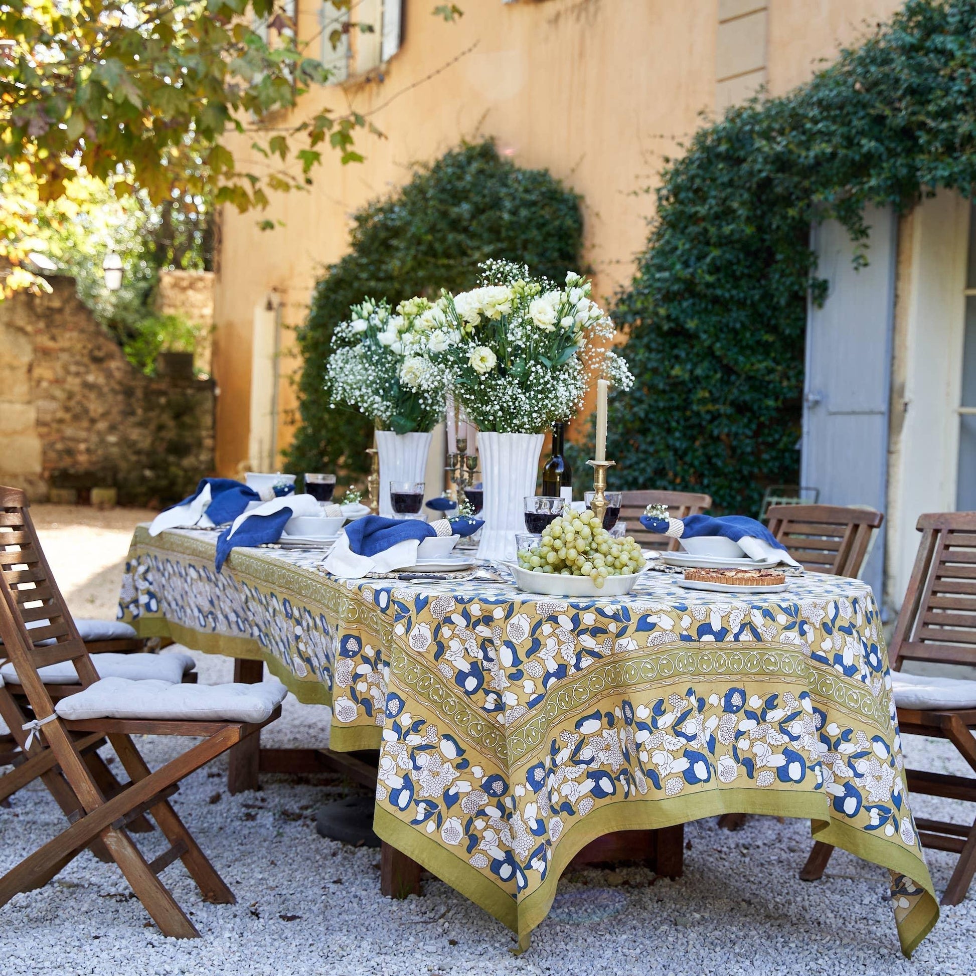 Couleur Nature Forest Harvest Mustard & Blue | Tablecloth - Marcel’s Culinary Experience