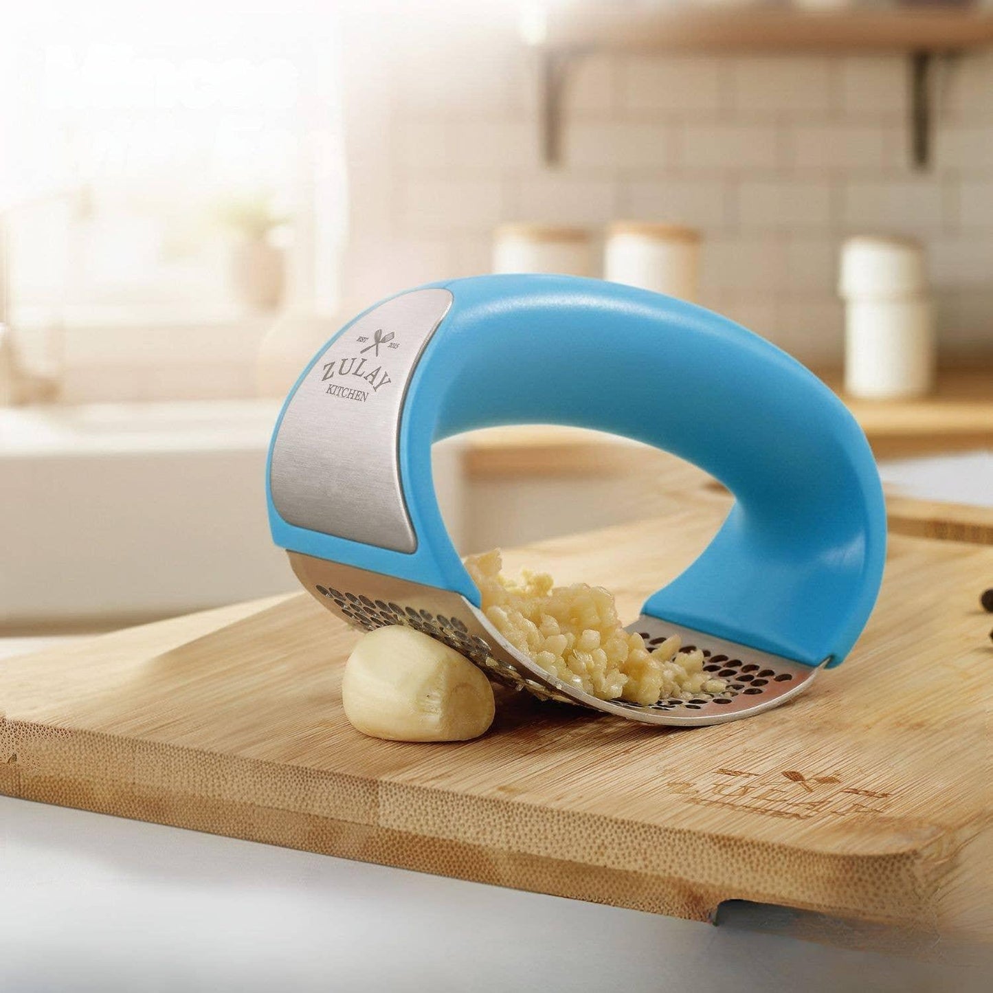 Garlic Press Rocker With Silicone Peeler & Scraper Set