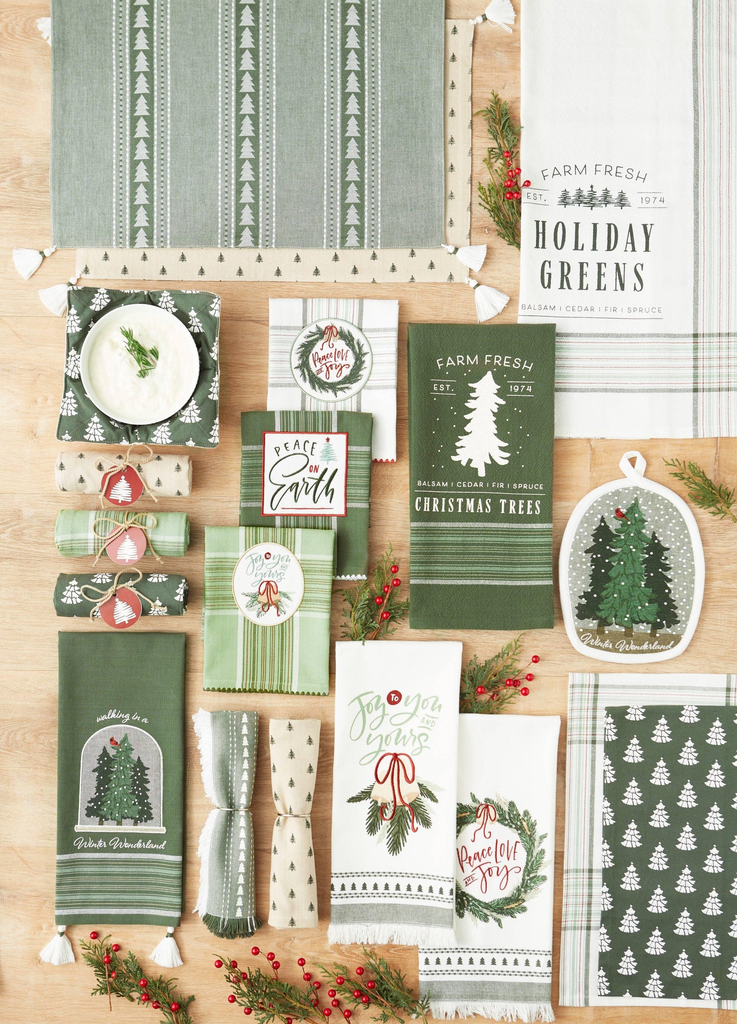 Balsam Wreath Embellished Dishtowel - Marcel’s Culinary Experience