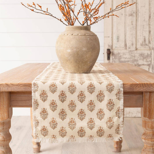Floral Silhouette Block Print Table Runner | 72 Inch