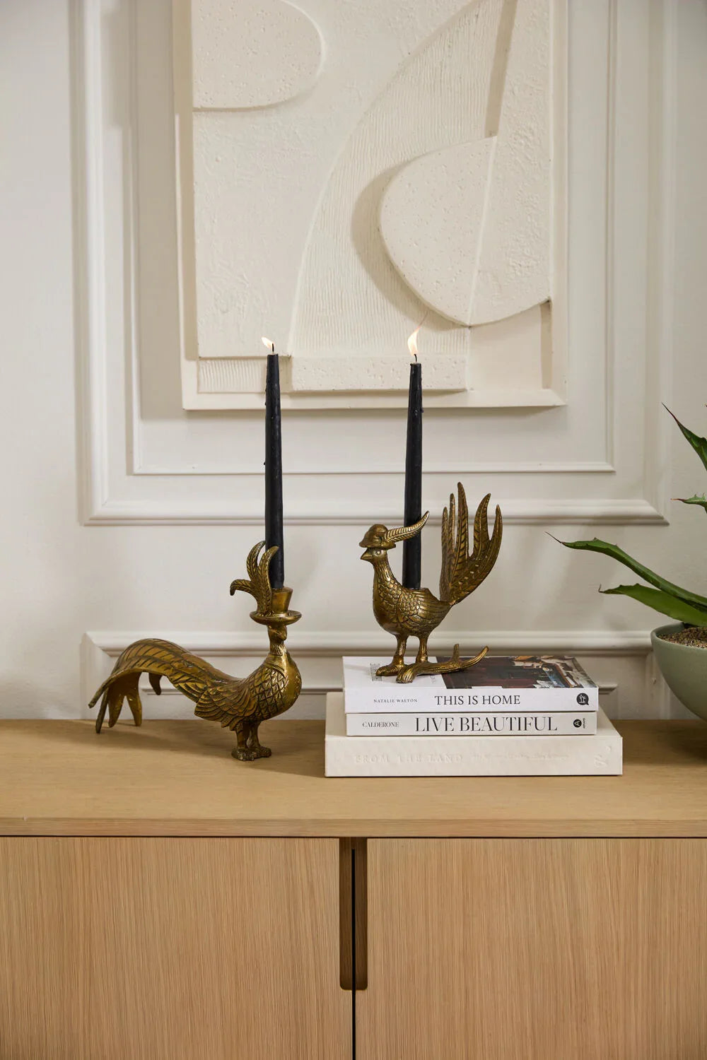 E+E Avery Pheasant Taper Candlestick - Antique Gold Metal Candle Holder
