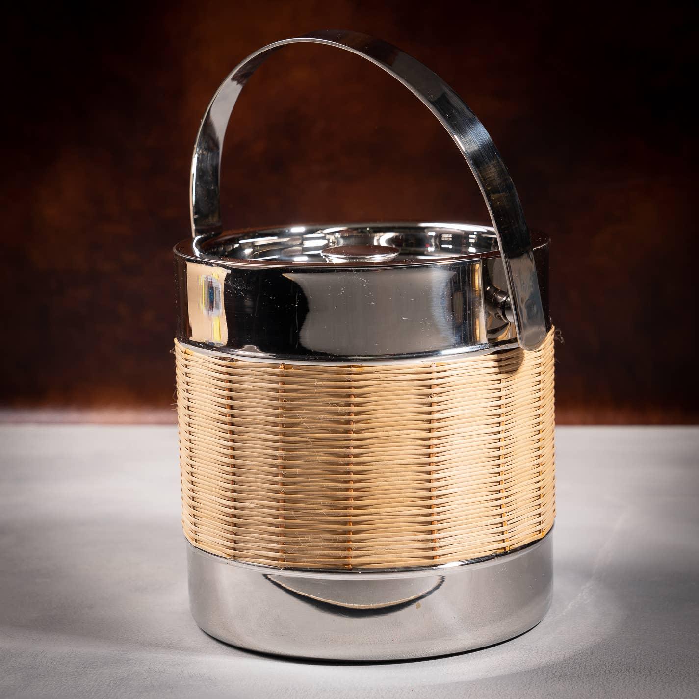 Woven Rattan Stainless Steel Double-Wall Ice Bucket w/ Lid - Marcel’s Culinary Experience