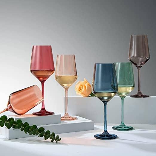 Pastel Colored Wine Glasses - Muted Crystal - 12 oz