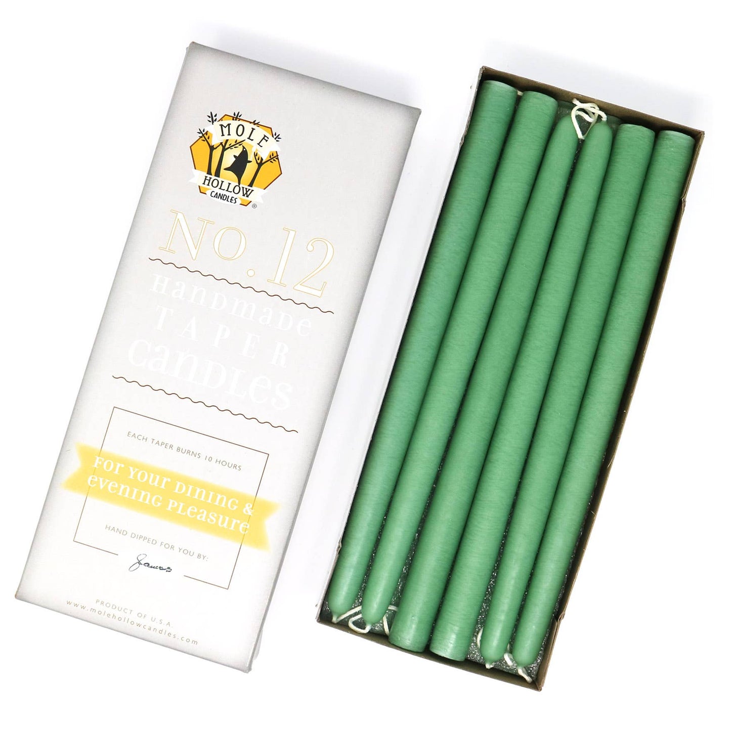 Mole Hollow Hand Dipped Unscented Taper Candles 12"