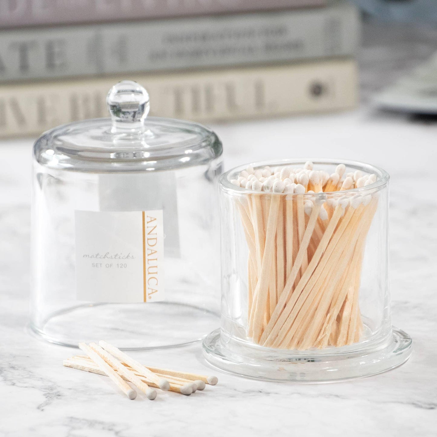 Glass Jar with Lid & 120 Wooden White Matches - Marcel’s Culinary Experience