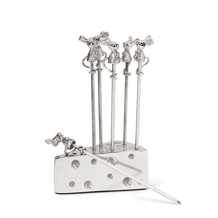 Mouse Cocktail Picks with Cheese Wedge Holder