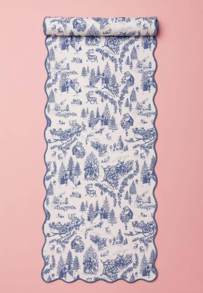 Frosted Blue Pine Toile Table Runner | 72 Inch