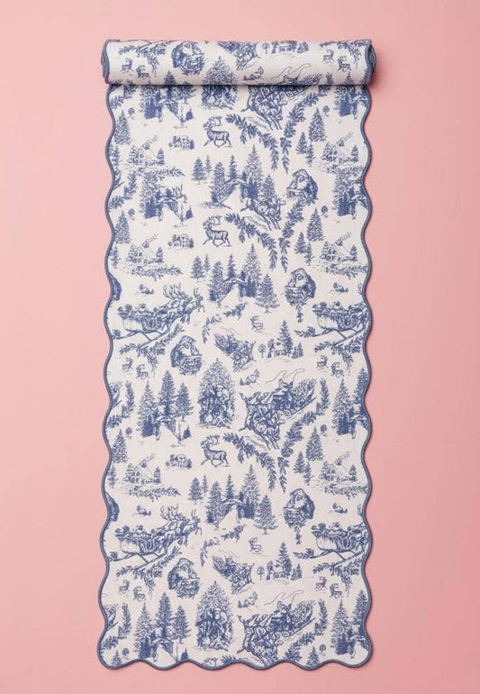 Frosted Blue Pine Toile Table Runner | 72 Inch
