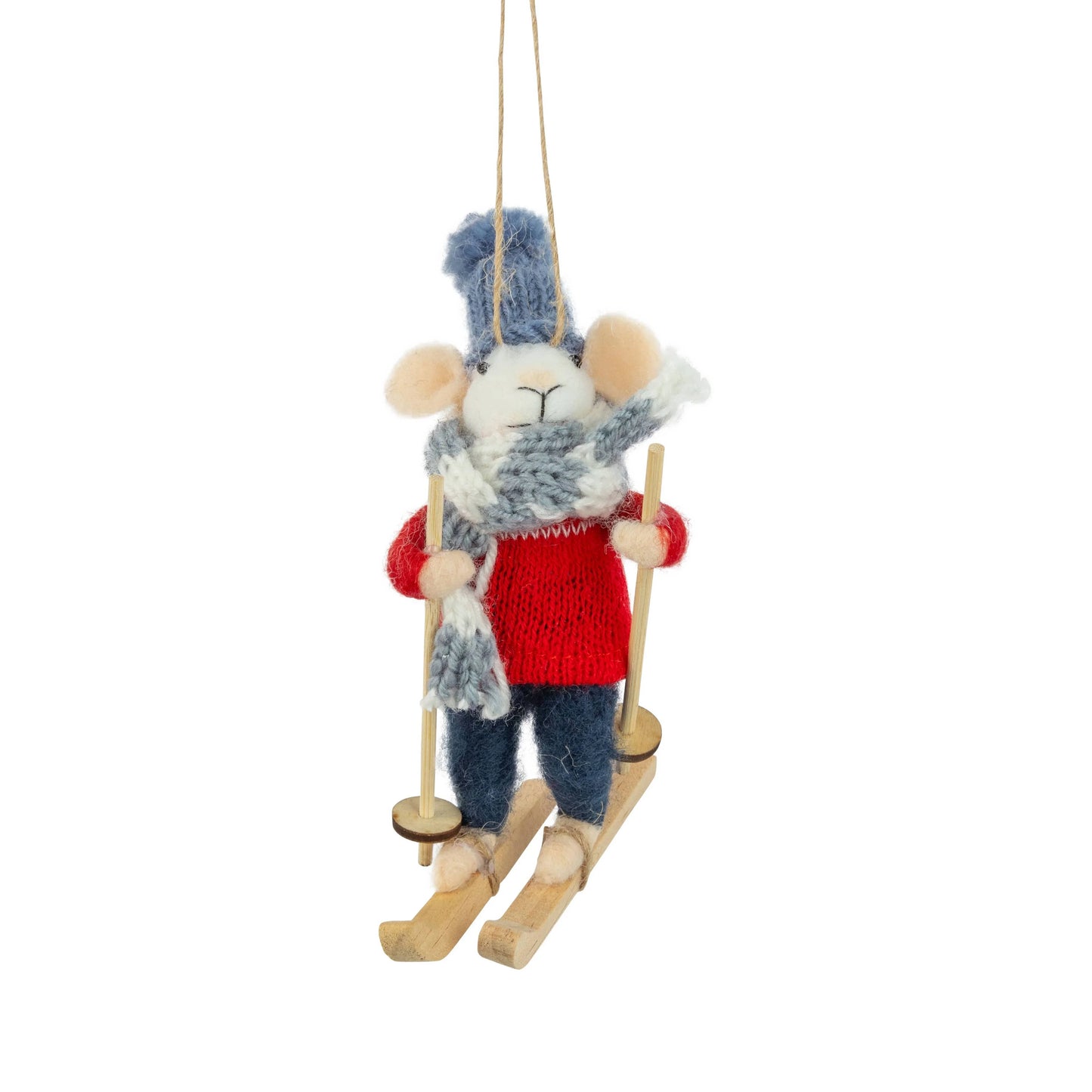 Felt skiing mouse red and blue with knit hat,5.5in - Marcel’s Culinary Experience