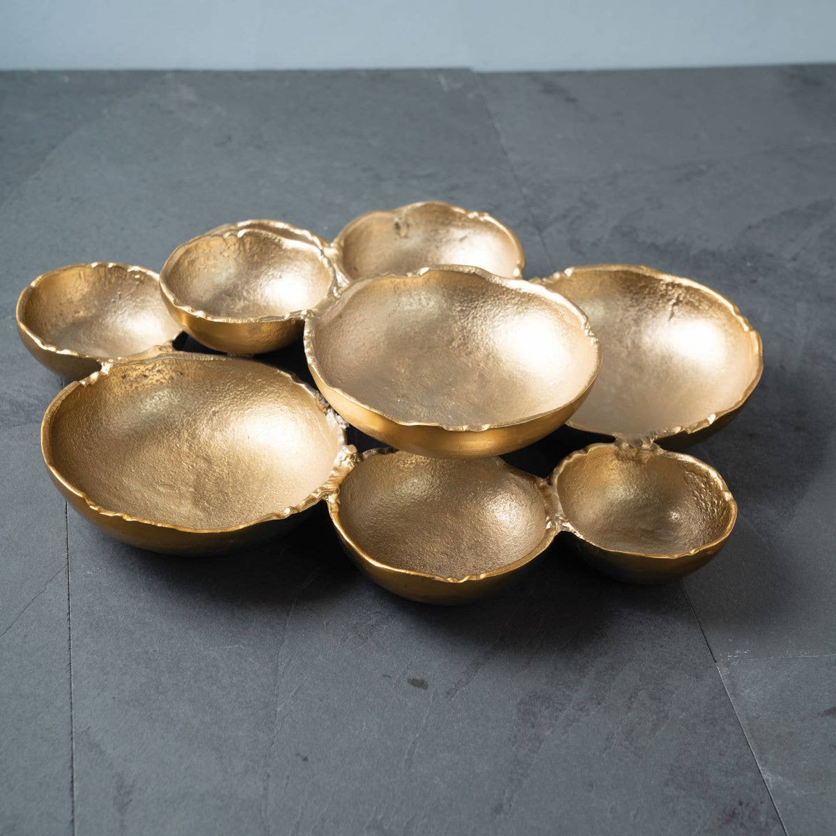 Gold Textured Aluminum 9-Bowl Cluster Platter, 16 in