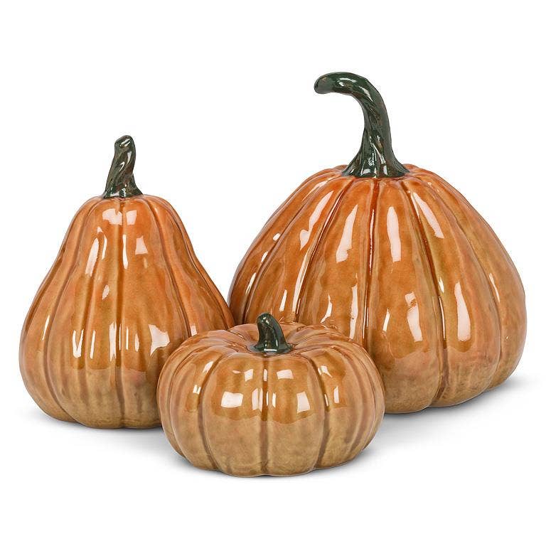 Medium Glazed Orange Ceramic Pumpkin