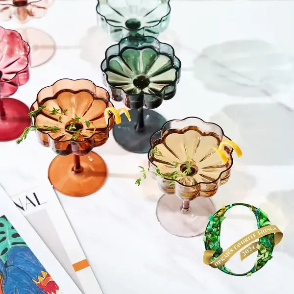 Flower Vintage Wavy Petals Glass Coupe 7oz, Assorted Colors (Muted) - Marcel’s Culinary Experience