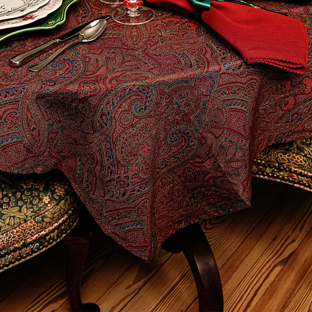 Juliska Paisley Tablecloth - Red, 60" x 120"