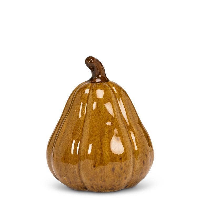 Small Tall Dark Gold Porcelain Pumpkin