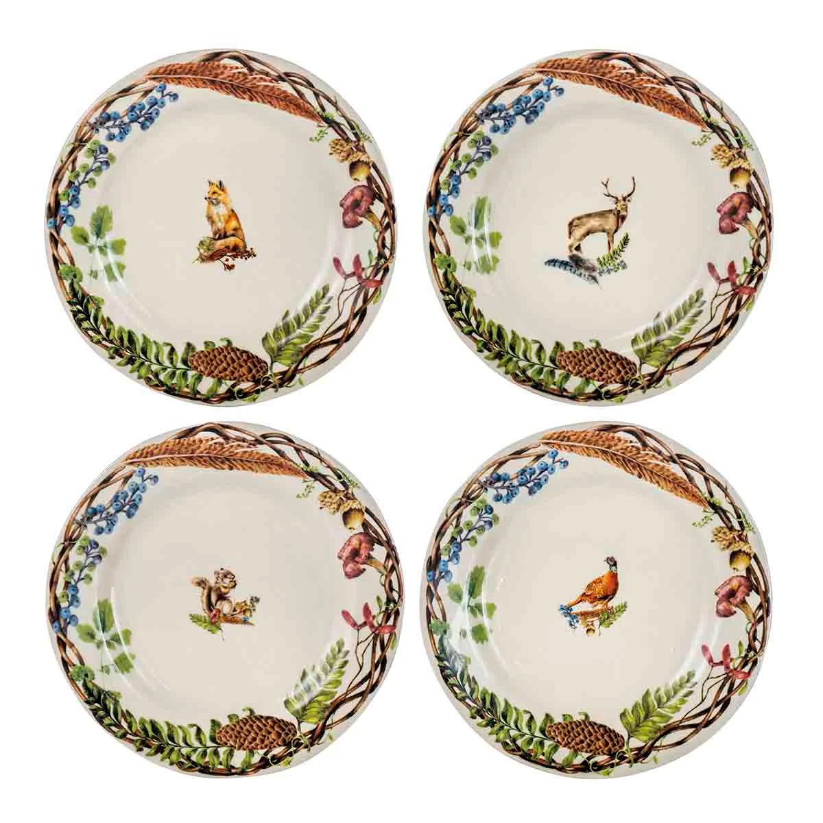 Juliska Forest Walk Animal Dessert/Salad Plates, Set of 4