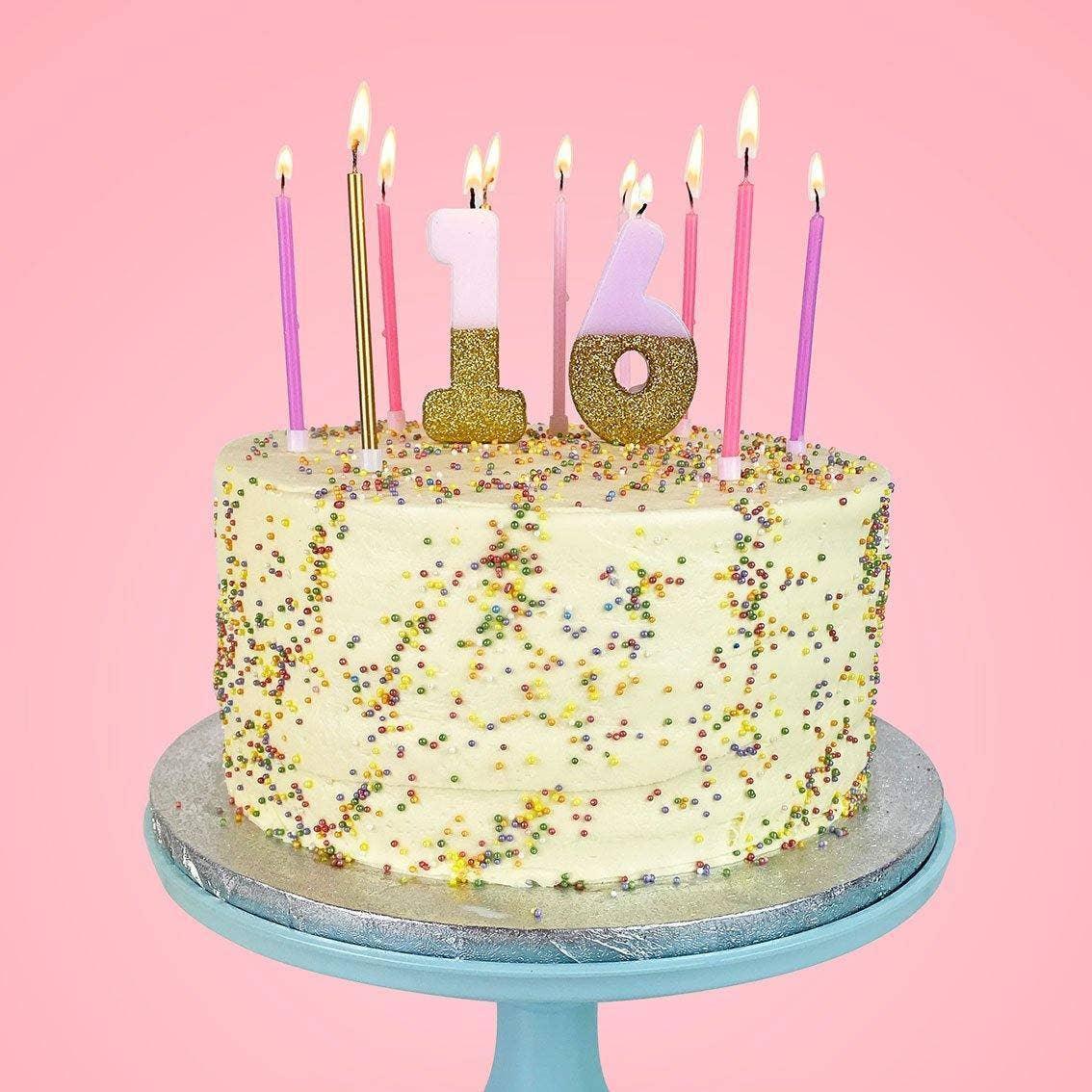 Rose Pink & Gold Birthday Candles | 16 Pack | Cake Candle | - Marcel’s Culinary Experience